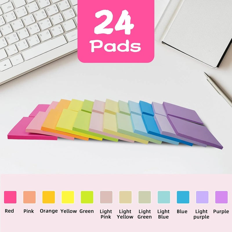 Vanpad (24 Pads) Sticky Notes 3x3 Inches,Bright Colors Self-Stick Pads, Easy to Post for Home, Office, Notebook - Image 2